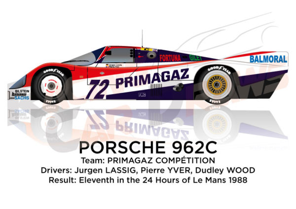 Porsche 962C n.72 eleventh in the 24 hours of Le Mans 1988