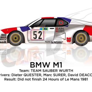 BMW M1 n.52 did not finish in the 24 hours of Le Mans 1981