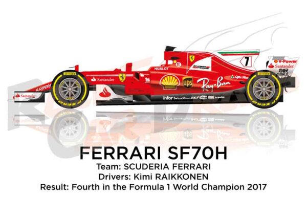 Ferrari SF70H n.7 fourth at the Formula 1 World Champion 2017