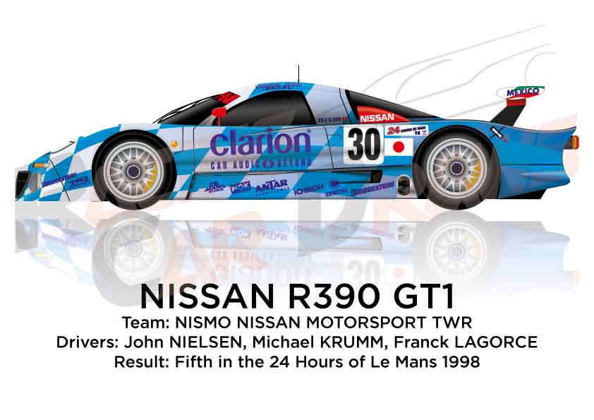 Nissan R390 GT1 n.30 fifth in the 24 Hours of Le Mans 1998