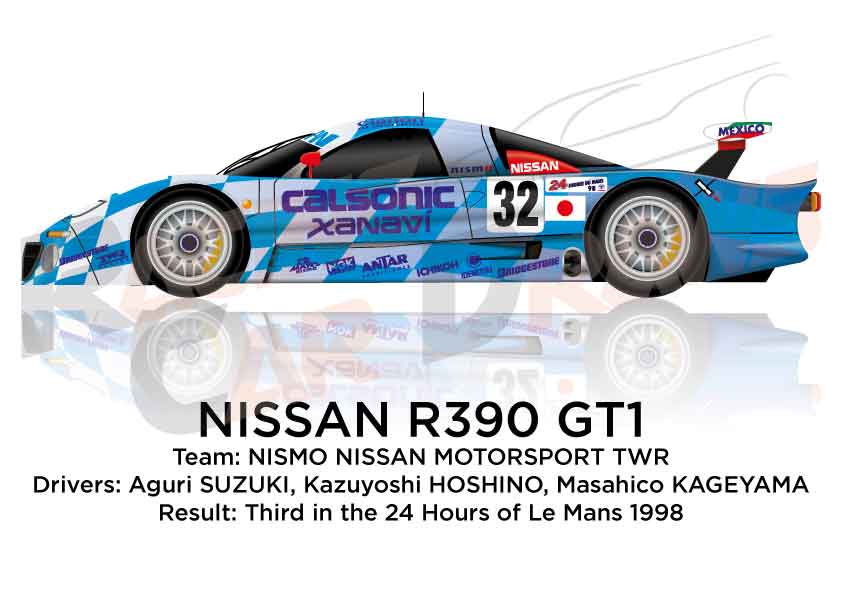 Nissan R390 GT1 n.32 third in the 24 Hours of Le Mans 1998