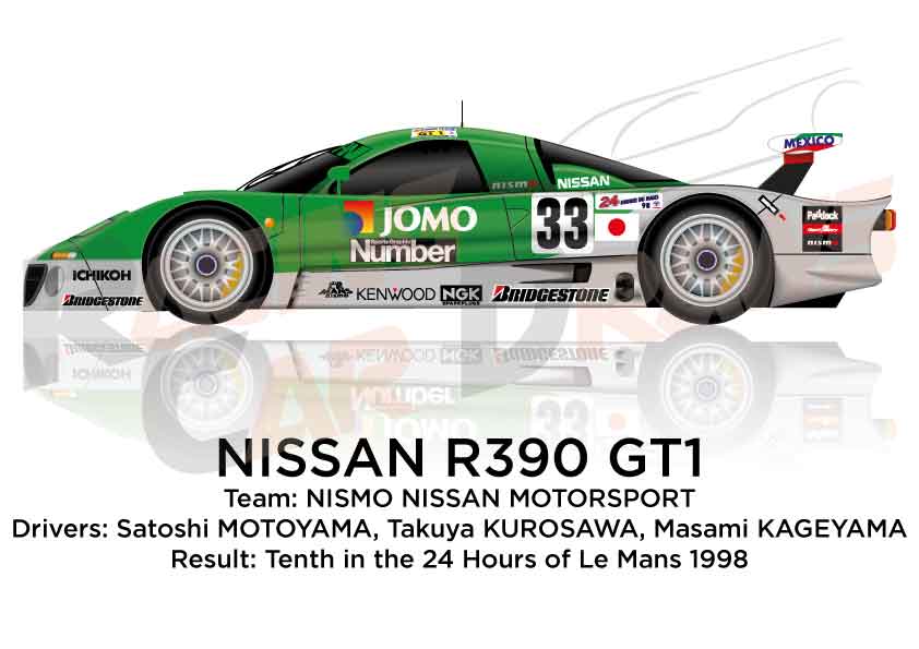 Nissan R390 GT1 n.33 tenth in the 24 Hours of Le Mans 1998