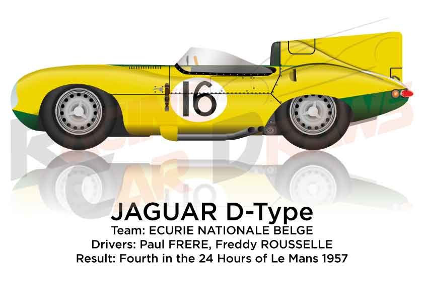 Jaguar D-Type n.16 fourth in the 24 Hours of Le Mans 1957