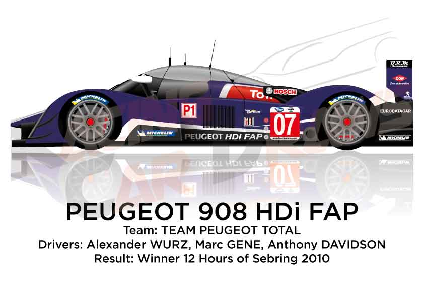 Peugeot 908 HDI FAP n.07 winner at 12 hours of Sebring 2010