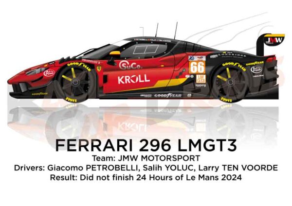 Ferrari 296 LMGT3 n.66 dnf in the 24 Hours of Le Mans 2024